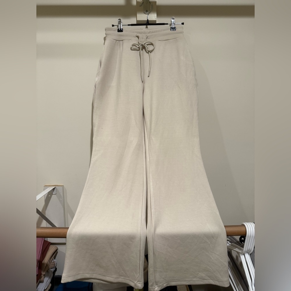 Cream Wide-Leg Drawstring Pants